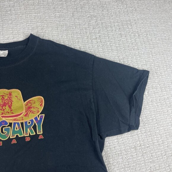 VINTAGE Calgary Stampede Rodeo Shirt Adult Size Large Black Graphic Tee Mens - Picture 4 of 14